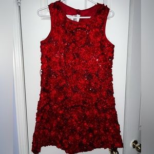 Red Sequin Floral Party Dress